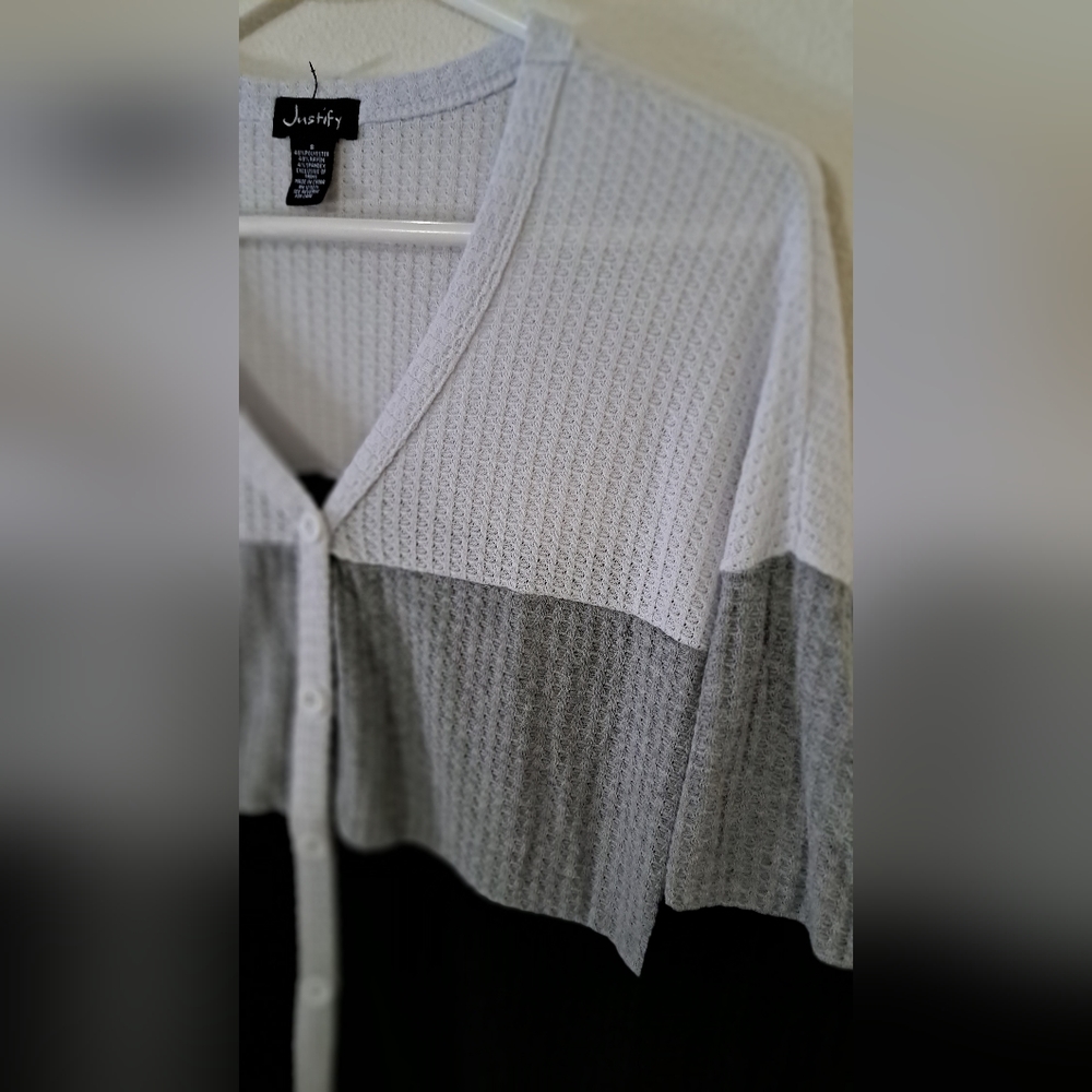 Justify Striped Colorblock Button Front Knit Ther… - image 4